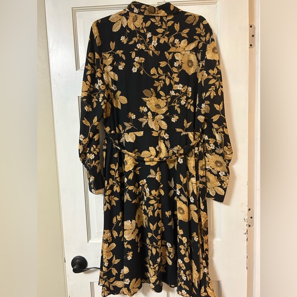 Nanette Lepore Crepe Chiffon Dress Belted Button Front LongSleeve Floral Size 14 - Picture 11 of 11